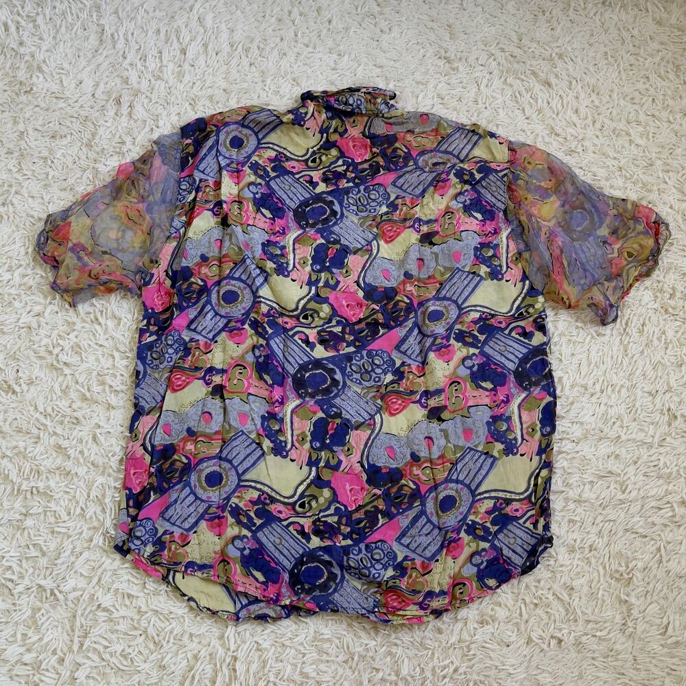 Vintage 1980s Orleon de Paris Abstract Print Whimsical Beaded Blouse Size XL - Picture 6 of 8